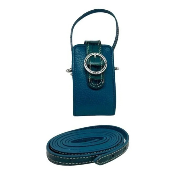 Brighton Cell Phone Holder Blue Croc‎ Pebble Leather with 2 straps​​ - Picture 1 of 8